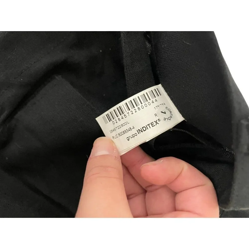 Zara Women Cropped Trouser Pants Large Black Wide Leg Viscose Linen 2845/722 NWT - Picture 8 of 14
